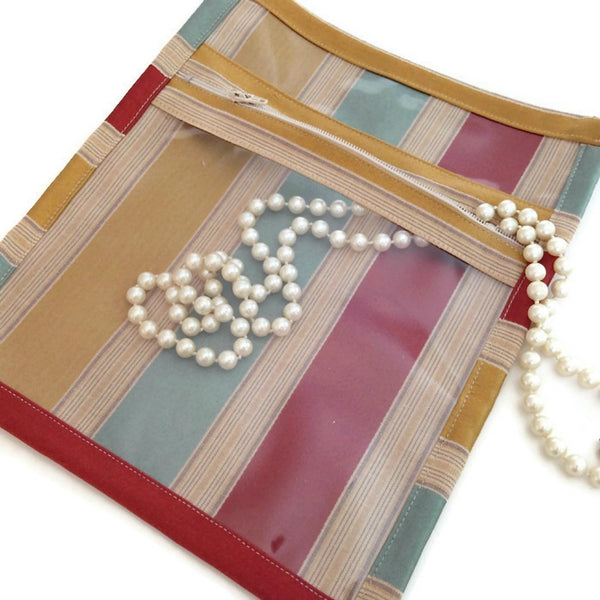 Accessory Bag Gold Aqua Stripe