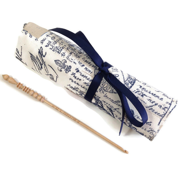 Complete Set Brittany Crochet Hooks  with French Postcard Fabric Roll Up Case - Buttermilk Cottage