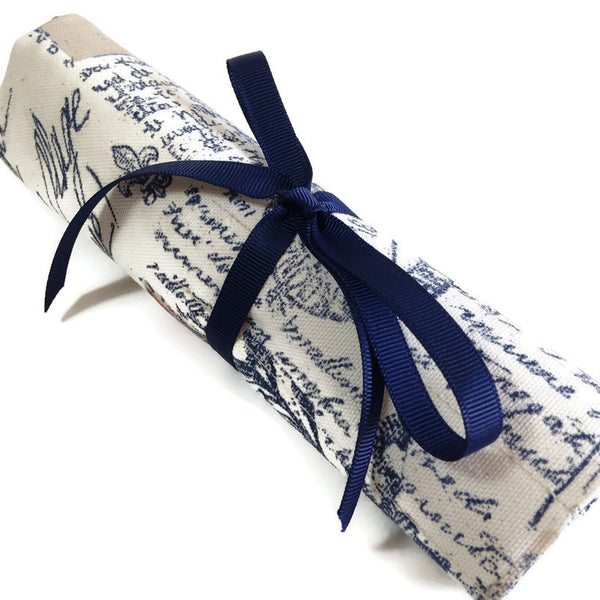 Complete Set Brittany Crochet Hooks  with French Postcard Fabric Roll Up Case - Buttermilk Cottage