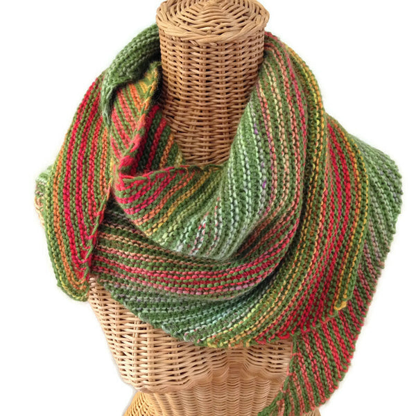 Triangular Scarf Wool Asymmetrical Green