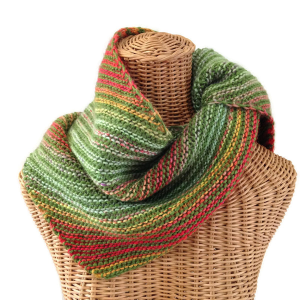 Triangular Scarf Wool Asymmetrical Green