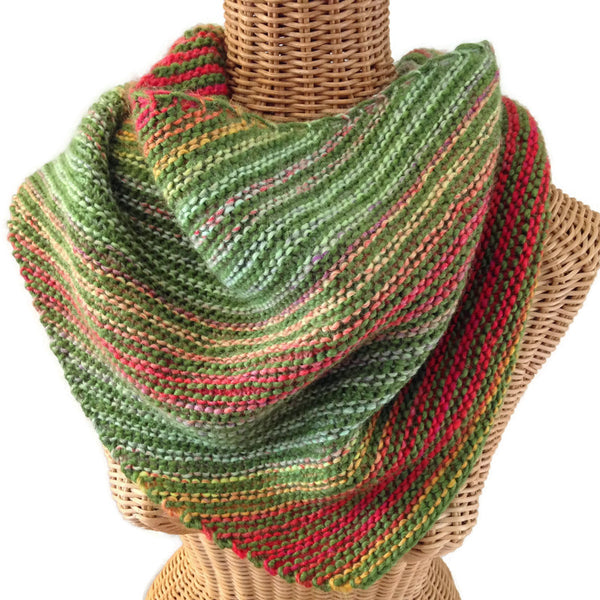 Triangular Scarf Wool Asymmetrical Green