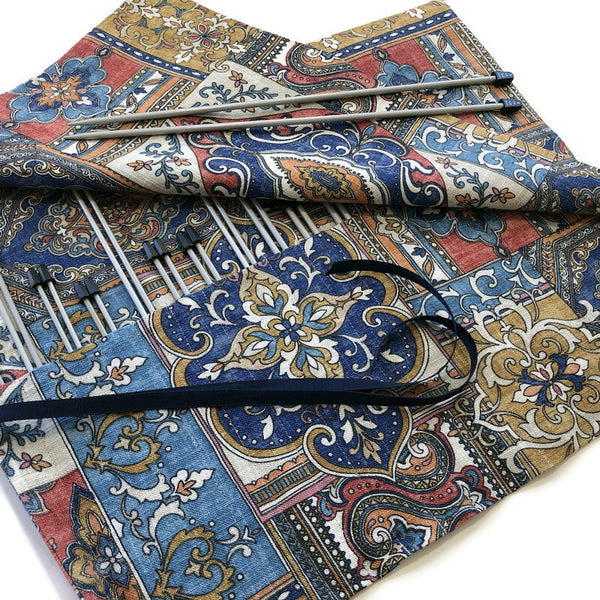 Straight Knitting Needle Roll Up Case Mosaic Motif
