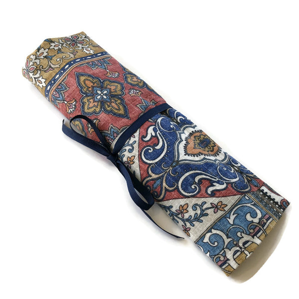 Straight Knitting Needle Roll Up Case Mosaic Motif