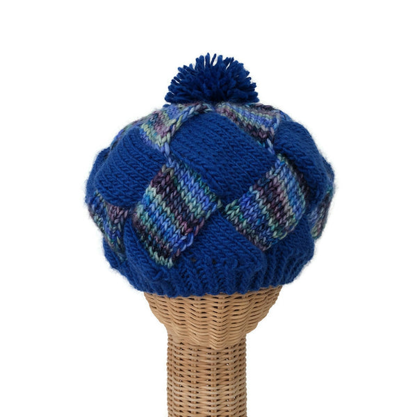 Entrelac Hat Blue Wool