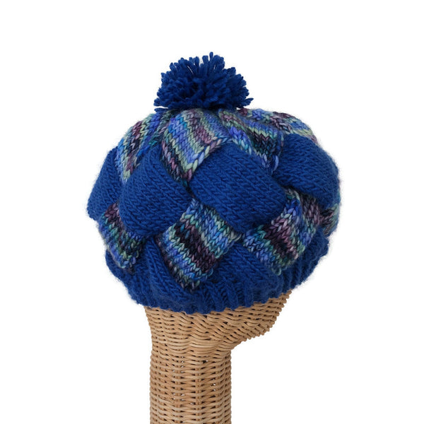Entrelac Hat Blue Wool