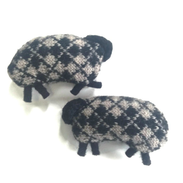 Felted Sheep Hand Warmers Black and Taupe Argyle
