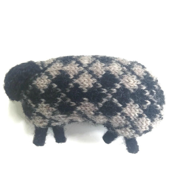 Felted Sheep Hand Warmers Black and Taupe Argyle