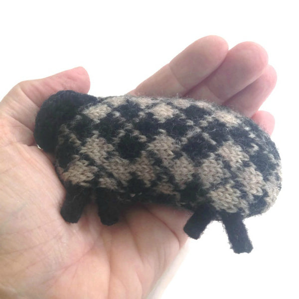 Felted Sheep Hand Warmers Black and Taupe Argyle