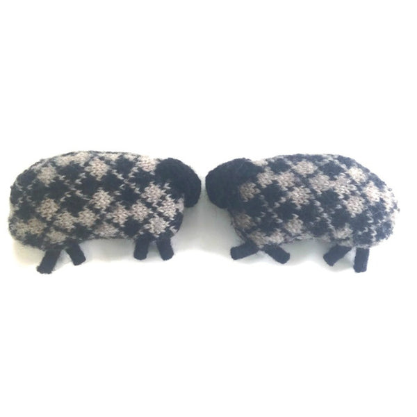 Felted Sheep Hand Warmers Black and Taupe Argyle