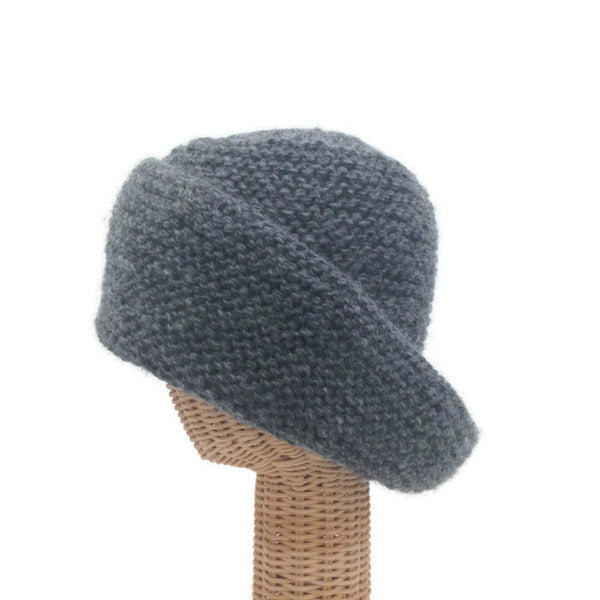 Wide Brim Knit Cloche Gray Wool