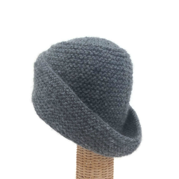 Wide Brim Knit Cloche Gray Wool
