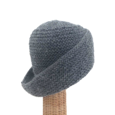 Wide Brim Knit Cloche Gray Wool