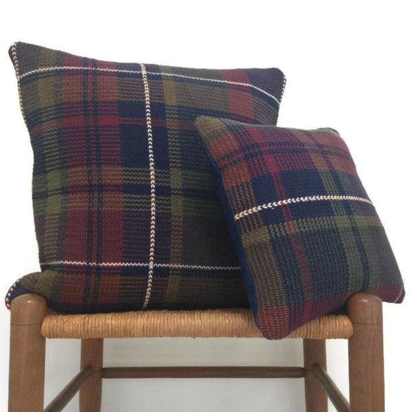 Sweater Pillow Set Olive Navy Plaid - Buttermilk Cottage