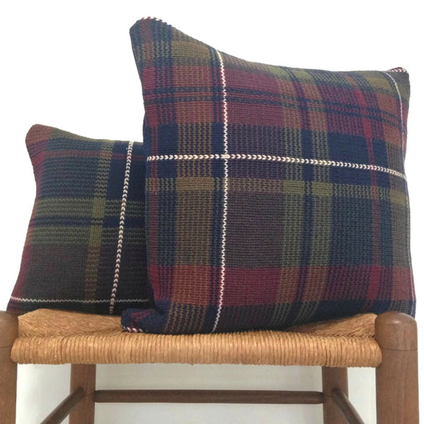 Sweater Pillow Set Olive Navy Plaid - Buttermilk Cottage