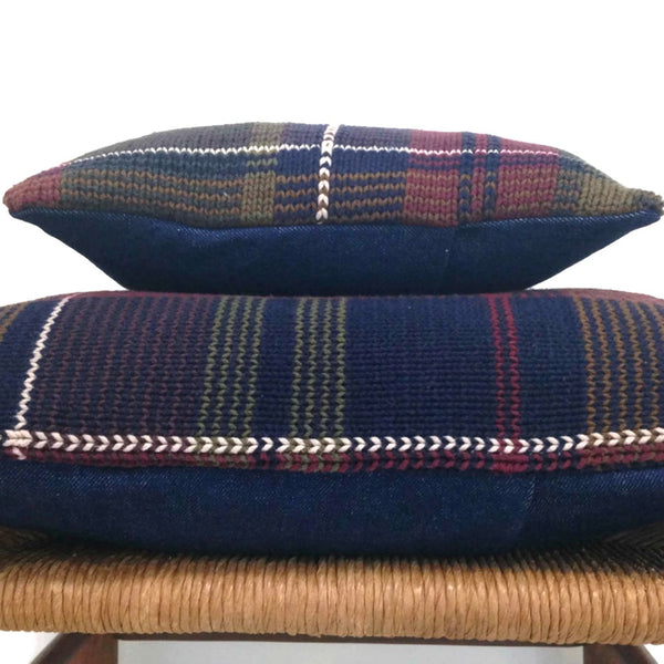 Sweater Pillow Set Olive Navy Plaid - Buttermilk Cottage
