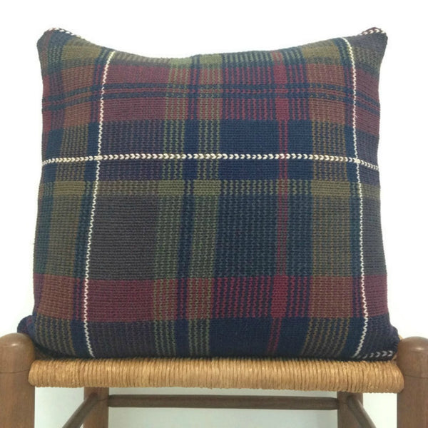 Sweater Pillow Set Olive Navy Plaid - Buttermilk Cottage