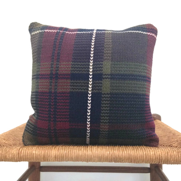 Sweater Pillow Set Olive Navy Plaid - Buttermilk Cottage