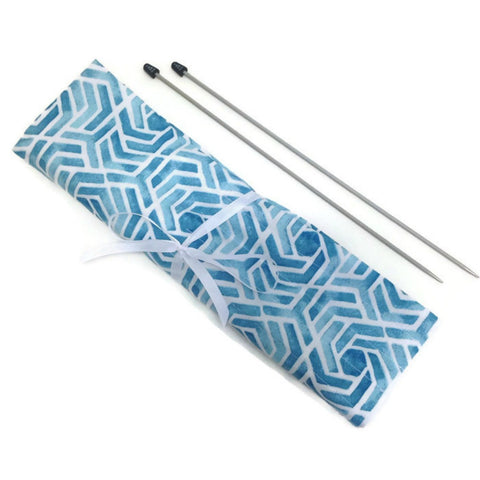 15 Pocket Straight  Needle Roll Up Case Blue Geometric Swirls - Buttermilk Cottage