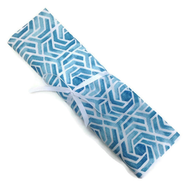 15 Pocket Straight  Needle Roll Up Case Blue Geometric Swirls - Buttermilk Cottage