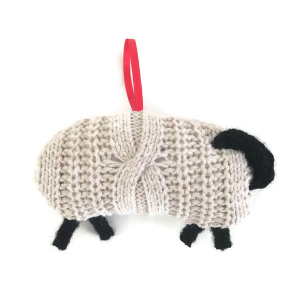 Up Cycled Cabled Sheep Ornament - Buttermilk Cottage