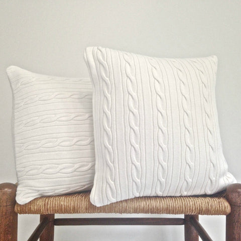 Sweater Pillow Set White Cable - Buttermilk Cottage