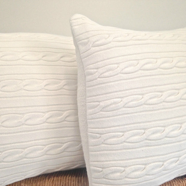 Sweater Pillow Set White Cable - Buttermilk Cottage