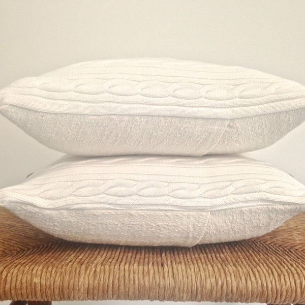 Sweater Pillow Set White Cable - Buttermilk Cottage