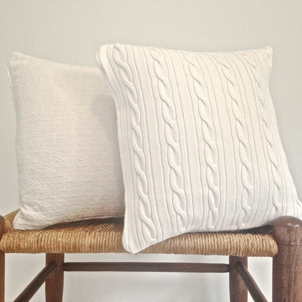 Sweater Pillow Set White Cable - Buttermilk Cottage