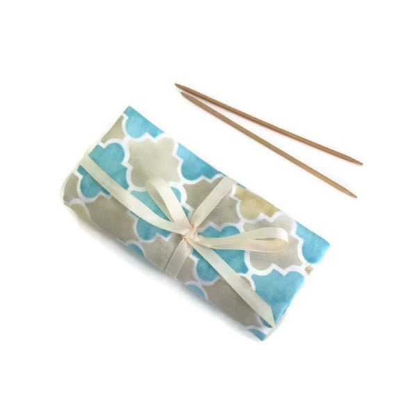 Double Point Needle Roll Up 6 or 12 Pockets Aqua Beige Graphic