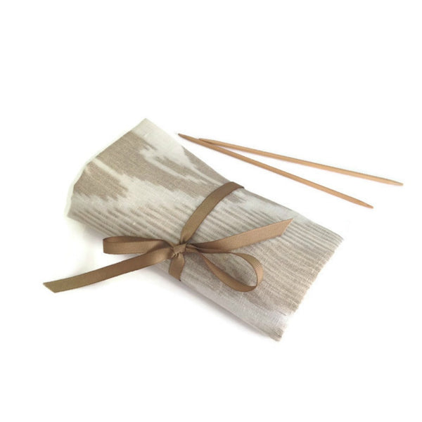 Double Point Needle Roll Up 6 Pockets Linen Brown Moire