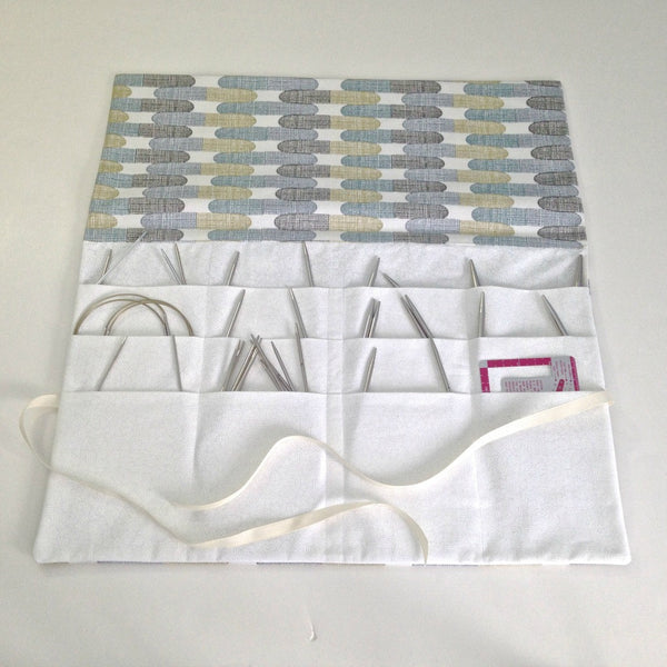 Circular Needle Case Brown Blue Graphic Fabric