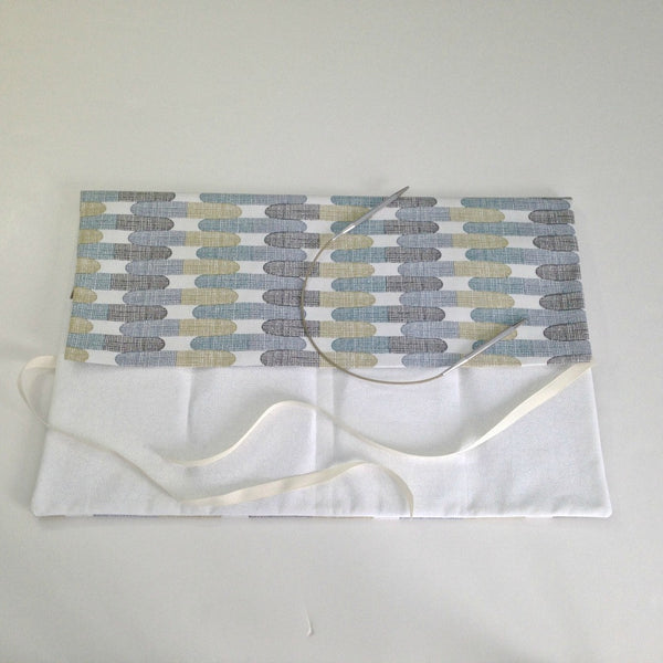 Circular Needle Case Brown Blue Graphic Fabric