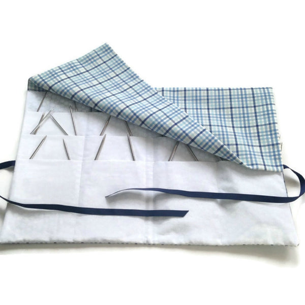 Circular Needle Case Blue Plaid - Buttermilk Cottage