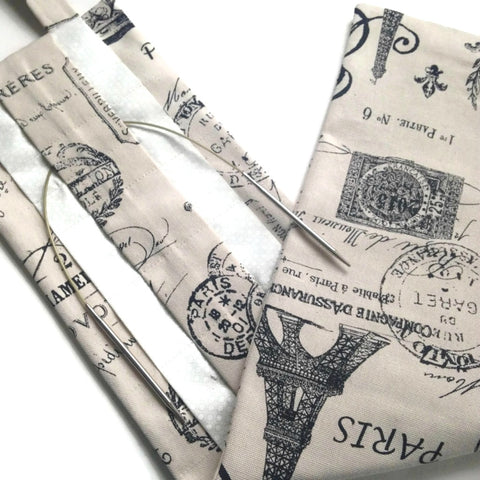 Hanging Circular Needle Organizer Black French Icon Fabric