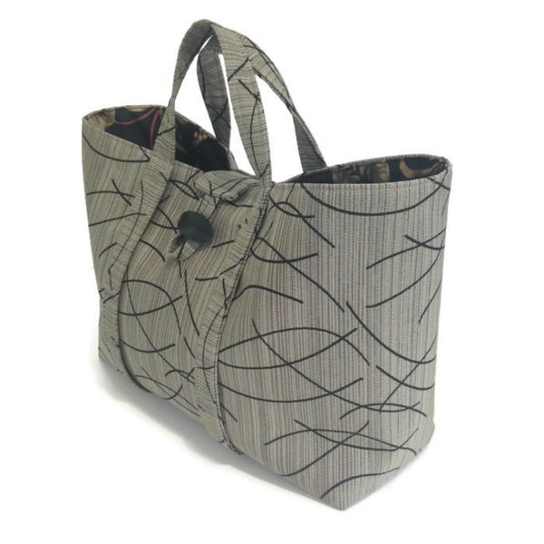 The Large Knitting Bag Taupe and Black Graphic - Buttermilk Cottage