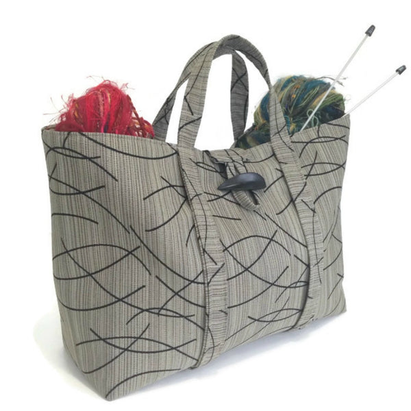 The Large Knitting Bag Taupe and Black Graphic - Buttermilk Cottage