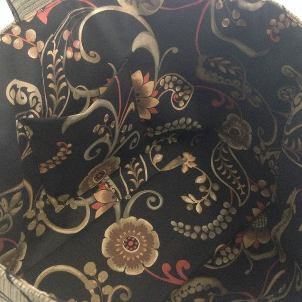 The Large Knitting Bag Taupe and Black Graphic - Buttermilk Cottage