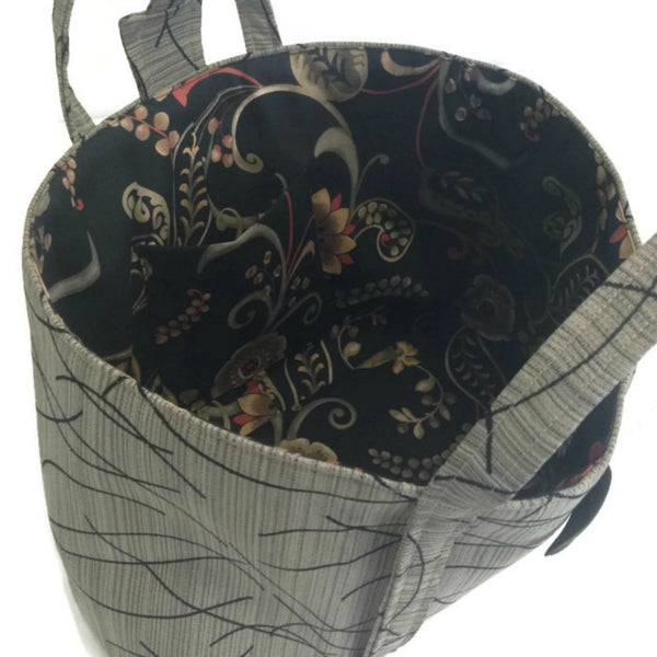 The Large Knitting Bag Taupe and Black Graphic - Buttermilk Cottage