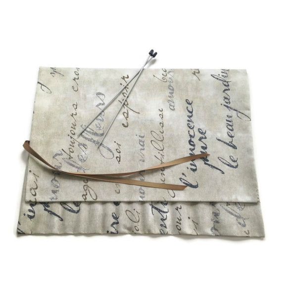 15 Pocket Straight Needle Roll Up Case French Script - Buttermilk Cottage