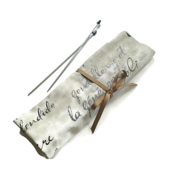 15 Pocket Straight Needle Roll Up Case French Script - Buttermilk Cottage