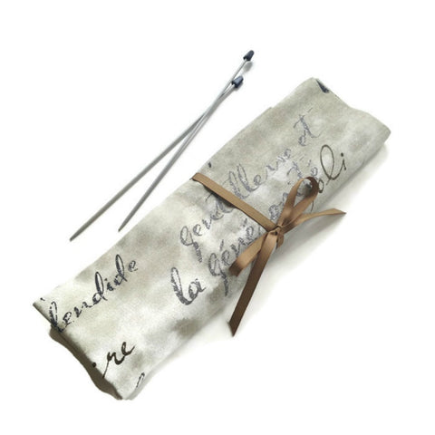 15 Pocket Straight Needle Roll Up Case French Script - Buttermilk Cottage