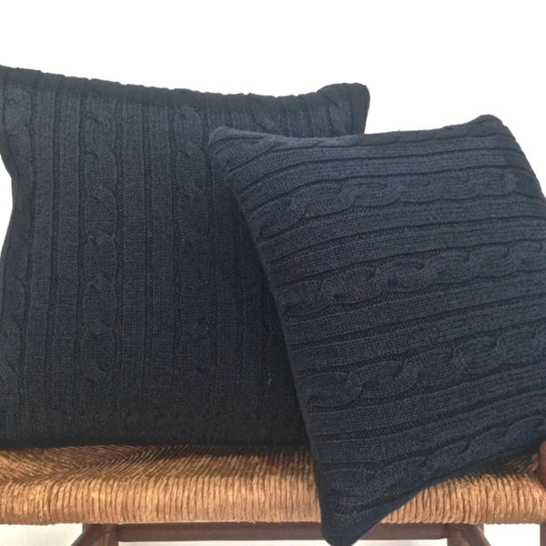 Sweater Pillow Set Navy Blue  Simple Cable