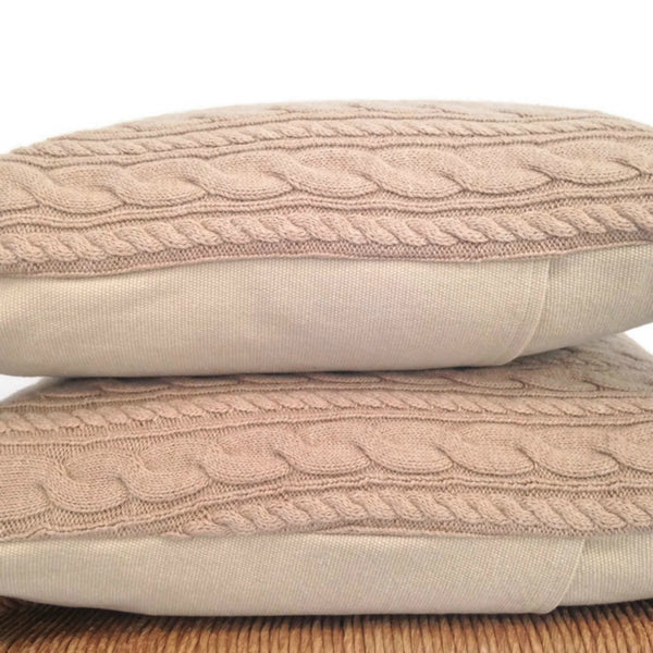 Sweater Pillow Set Beige Cable Knit