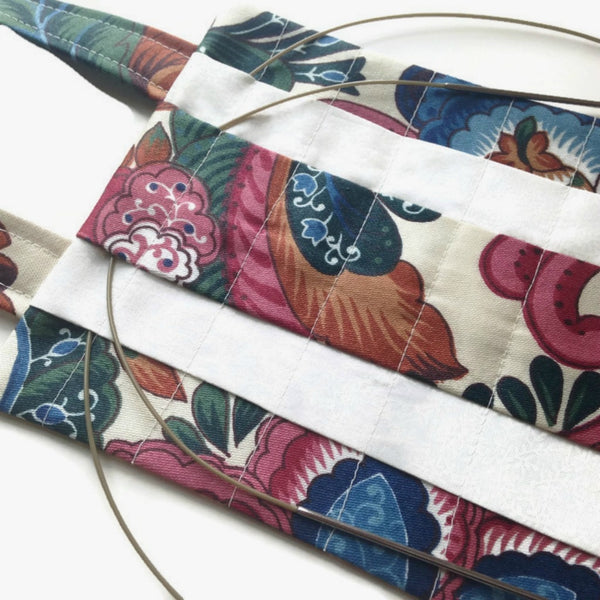 Hanging Circular Needle Organizer Burgundy Blue Floral