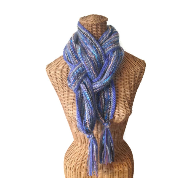 Hand Knit Scarf Periwinkle FUSION - Buttermilk Cottage