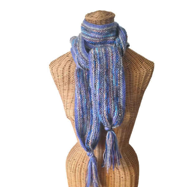 Hand Knit Scarf Periwinkle FUSION - Buttermilk Cottage