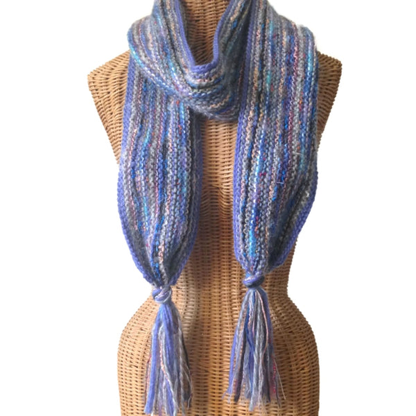 Hand Knit Scarf Periwinkle FUSION - Buttermilk Cottage