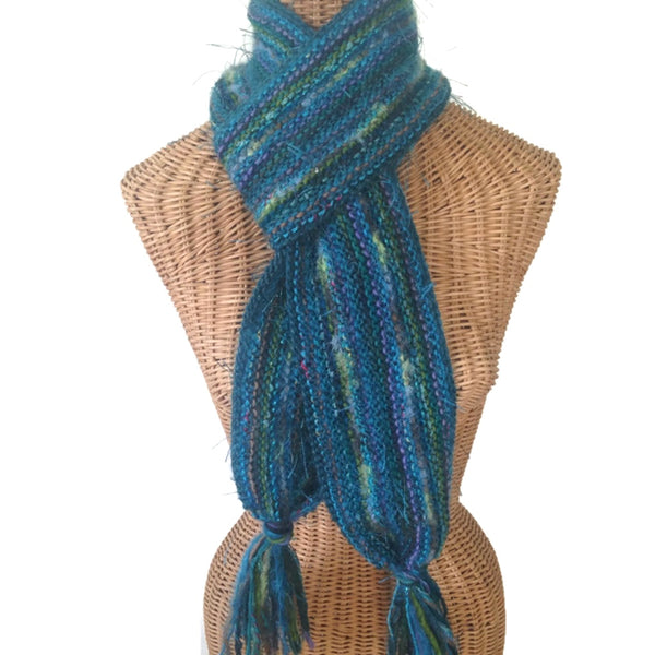 Hand Knit Scarf Teal FUSION - Buttermilk Cottage