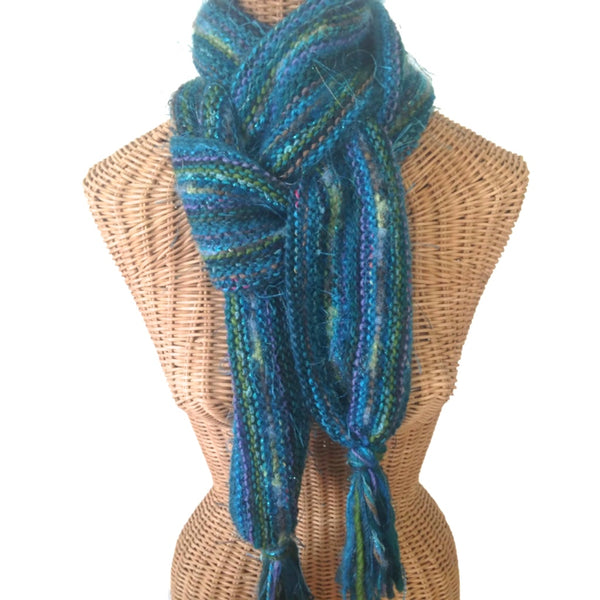 Hand Knit Scarf Teal FUSION - Buttermilk Cottage